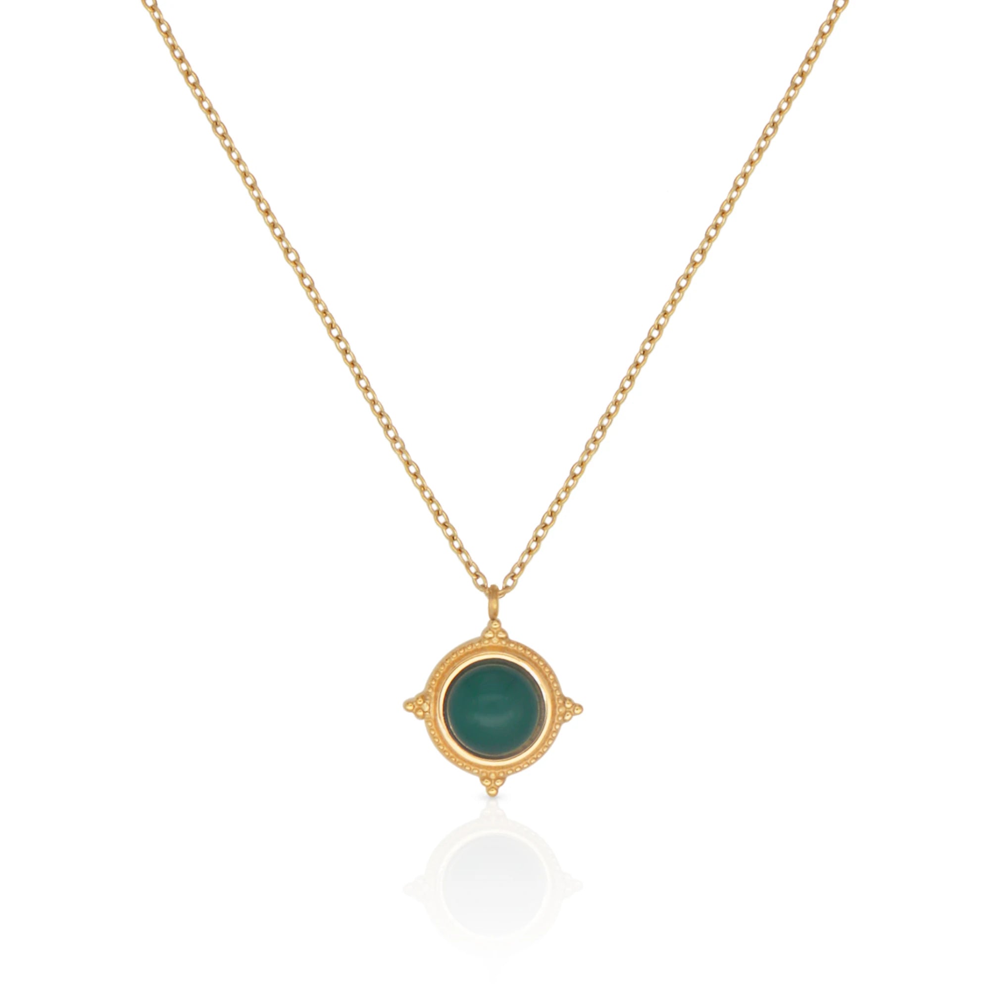 Chris April Fashion Jewelry PVD Gold Plated 316L Stainless Steel Green Cat Eye Court Style Gemstone Pendant Necklace