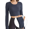 Women's Yoga Workout Open Back Long Sleeve Cross Back Short Sleeve Crop Top Plus Size Lightweight Body Shaping Activewear