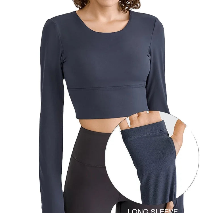 Women's Yoga Workout Open Back Long Sleeve Cross Back Short Sleeve Crop Top Plus Size Lightweight Body Shaping Activewear