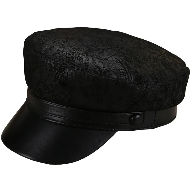 X1739  Wholesale Genuine Leather Visor Cap News Boy  Hats Real Leather Caps Beret Visor Hat