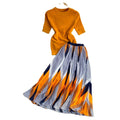 _ Fashion Set Women's Summer New Style Stand-up Collar Short Knitted Top Gentle Wind Pleated Skirt Two-piece