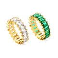 Shiny White Green Baguette CZ Rings OEM Fashion Jewelry Waterproof PVD 18K Gold Stainless Steel Pave Cubic Zirconia Zircon Ring