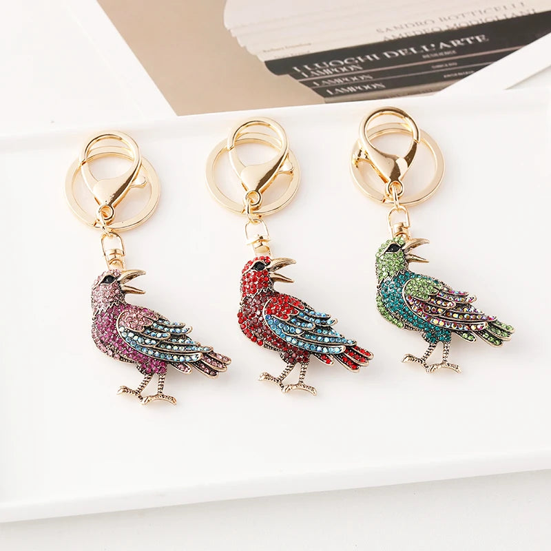 Factory Wholesale Crystal Animal Bird Shaped Keyrings Rhinestone Hummingbird Keychain for Gift
