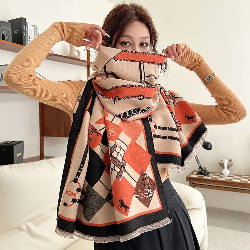 Korean-Style Long Double-Sided Scarf High-End Luxurious Shawl Warm & Versatile-Matches Various Outfits