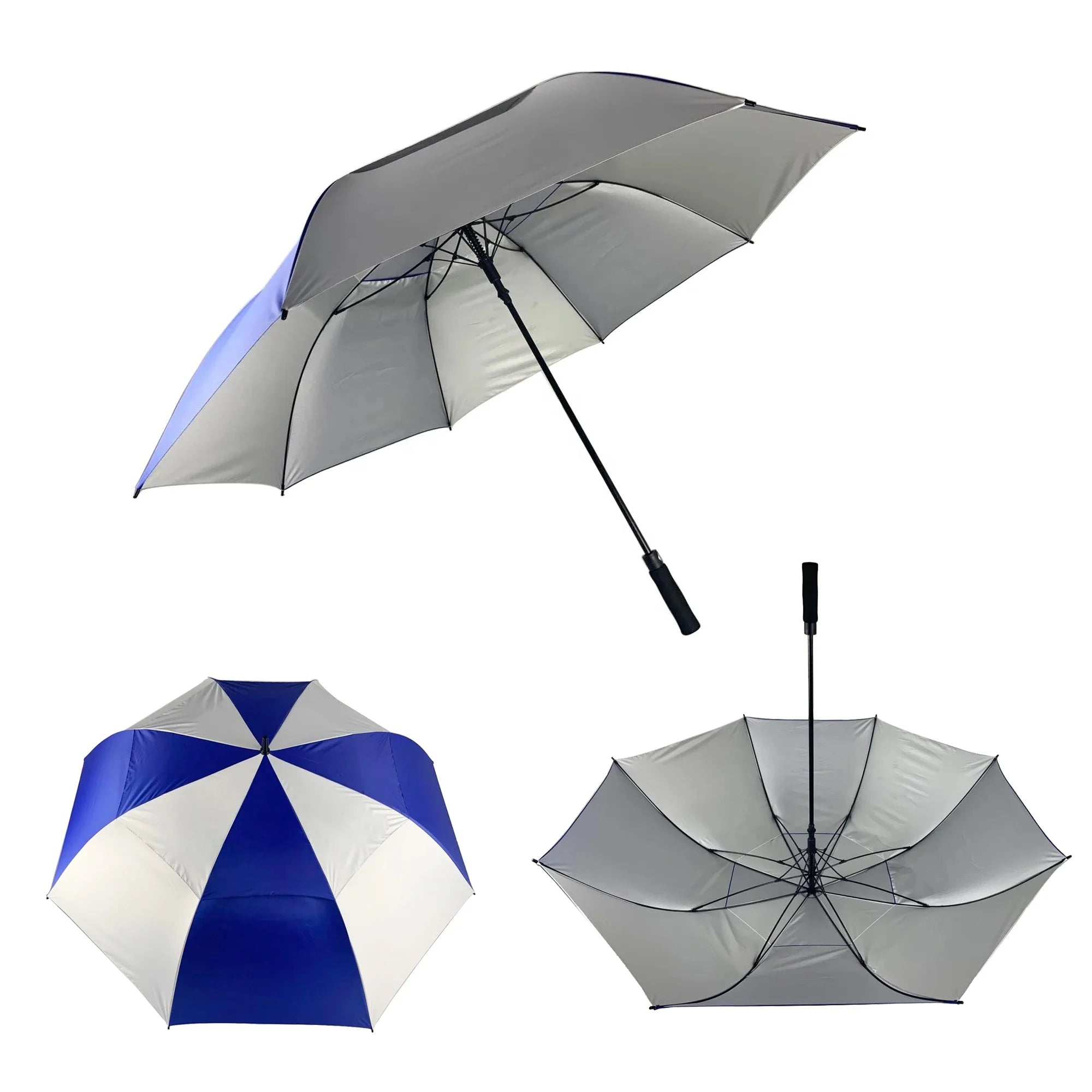 34-Inch Blue and White Air Vented Golf Umbrella Extra Large Double Layers Windproof for Sun Rain Many Colors to Choose From