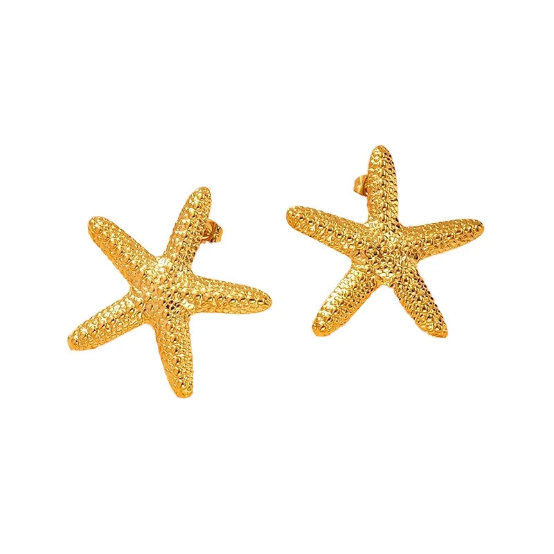 Wholesale Cool Ocean Beach Animal Starfish Statement  Earrings New Design Studs Stainless Steel Waterproof Jewelry for Women