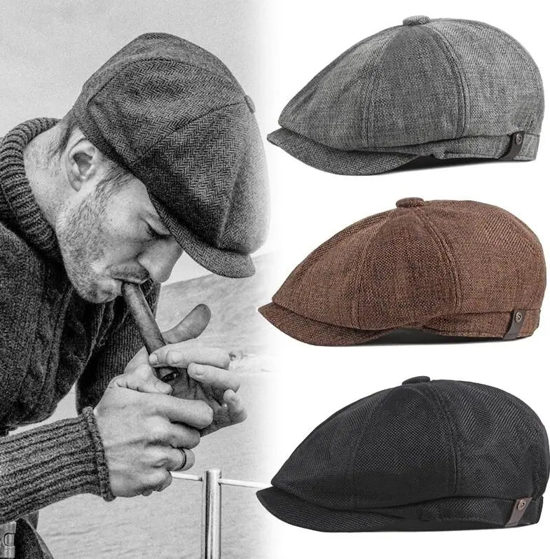 Factory Custom Linen Fabric Newsboy Caps for Men and Women High Quality Baker Boy Ivy Berets for Winter Party Scene