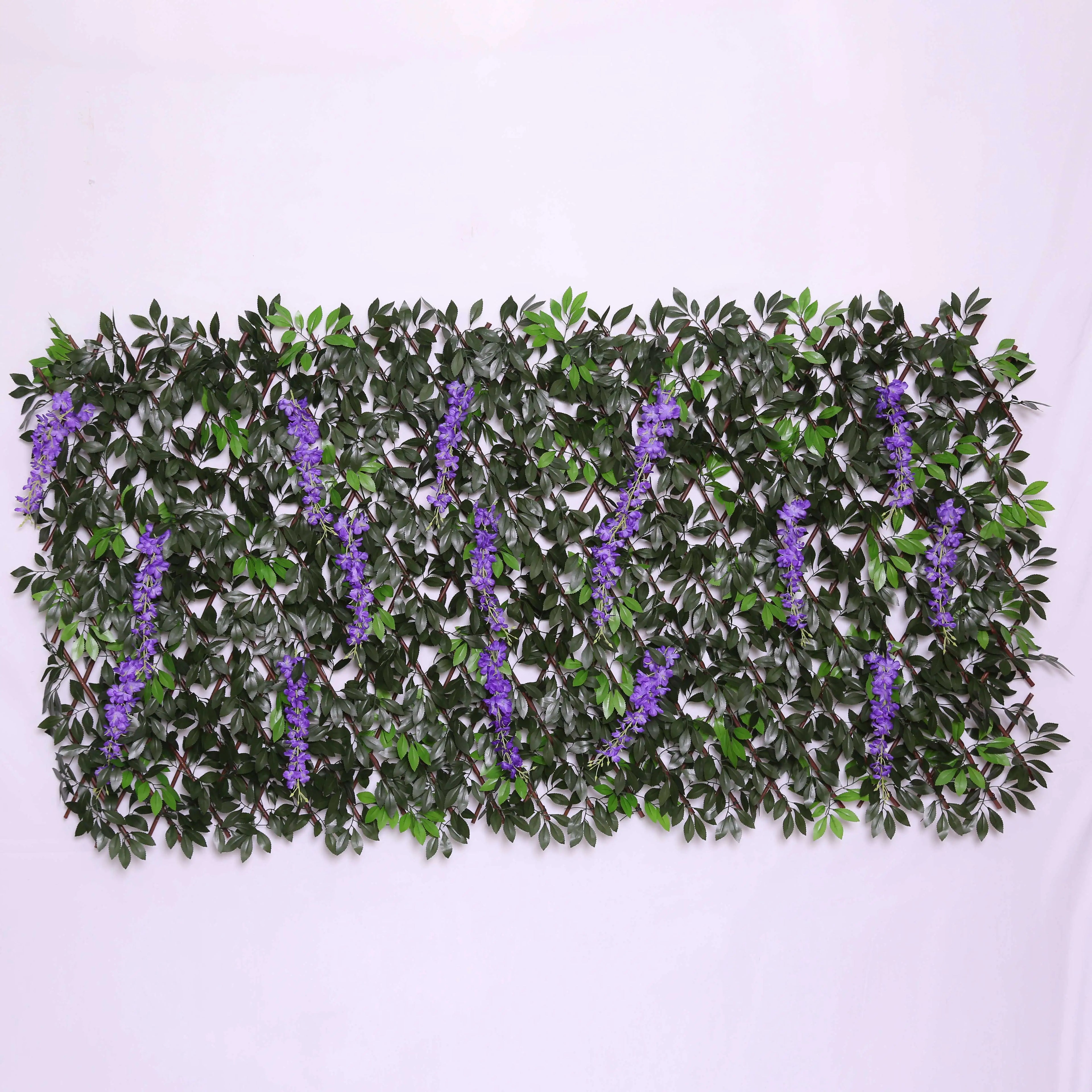 Stock Expandable Artificial Purple Flowers Willow Trellis Heat Expandable Artificial Leaf Fence for Decorative Purpose No MOQ