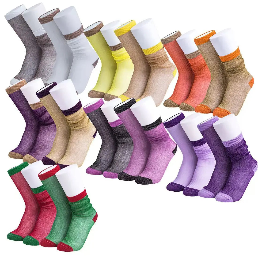 Wholesale Women's Trendy Luxury Glitter Stockings Color-Blocking Mid-Tube Fashion Pile Socks in Silver Candy Colors