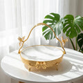 2026 New Arrived Elegant Decorative Gold Metal Fruit Basket Snack Dessert Food Glass  Serving Fruit Tray With Leg