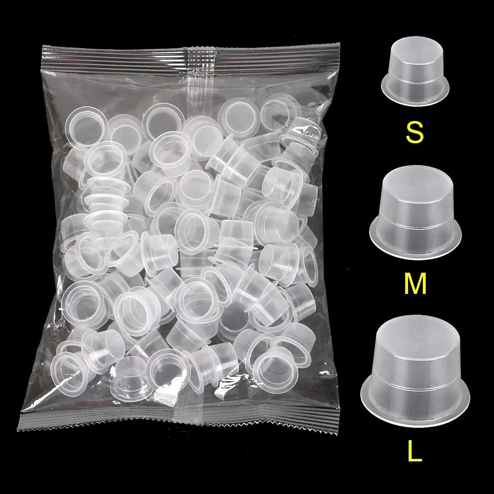 100 Pieces Disposable Tattoo & Permanent Makeup Pigment Ink Caps Cups Large Medium Small Size