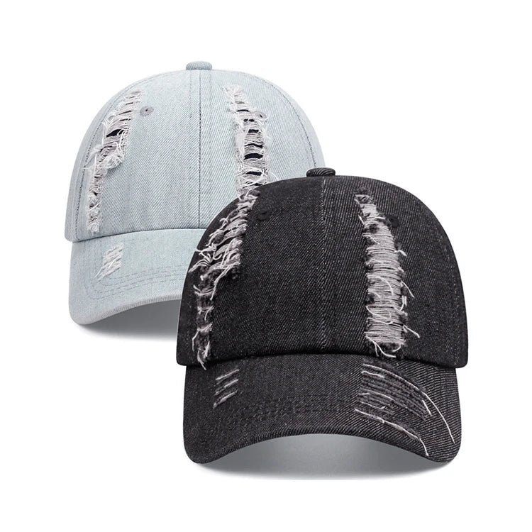 Wholesale Baseball Cap Custom logo Distressed Washed Dad Hat 6 Panel Cotton Curved Brim Unisex Denim Sports Baseball Cap Hat