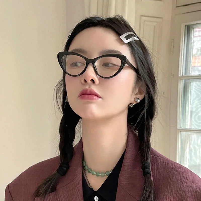 DL Women's Classic Triangle Cat Eye Anti Blue Light PC Frame Butterfly Glasses Flat Lens Optical