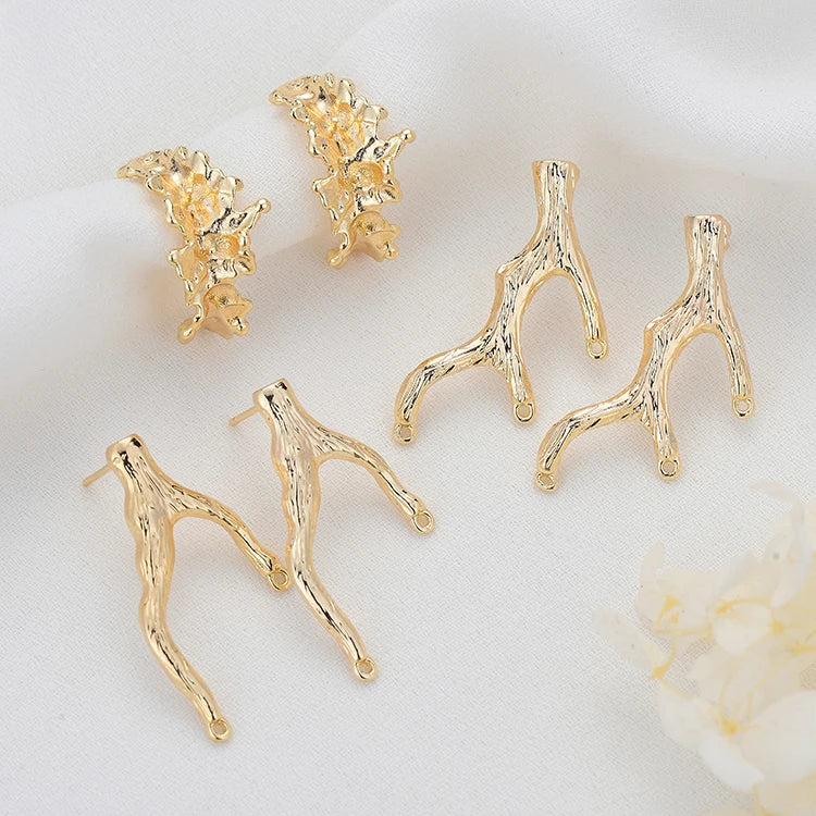Fashion Design 14K Gold Plated Tree Branch Shape Stud Earrings