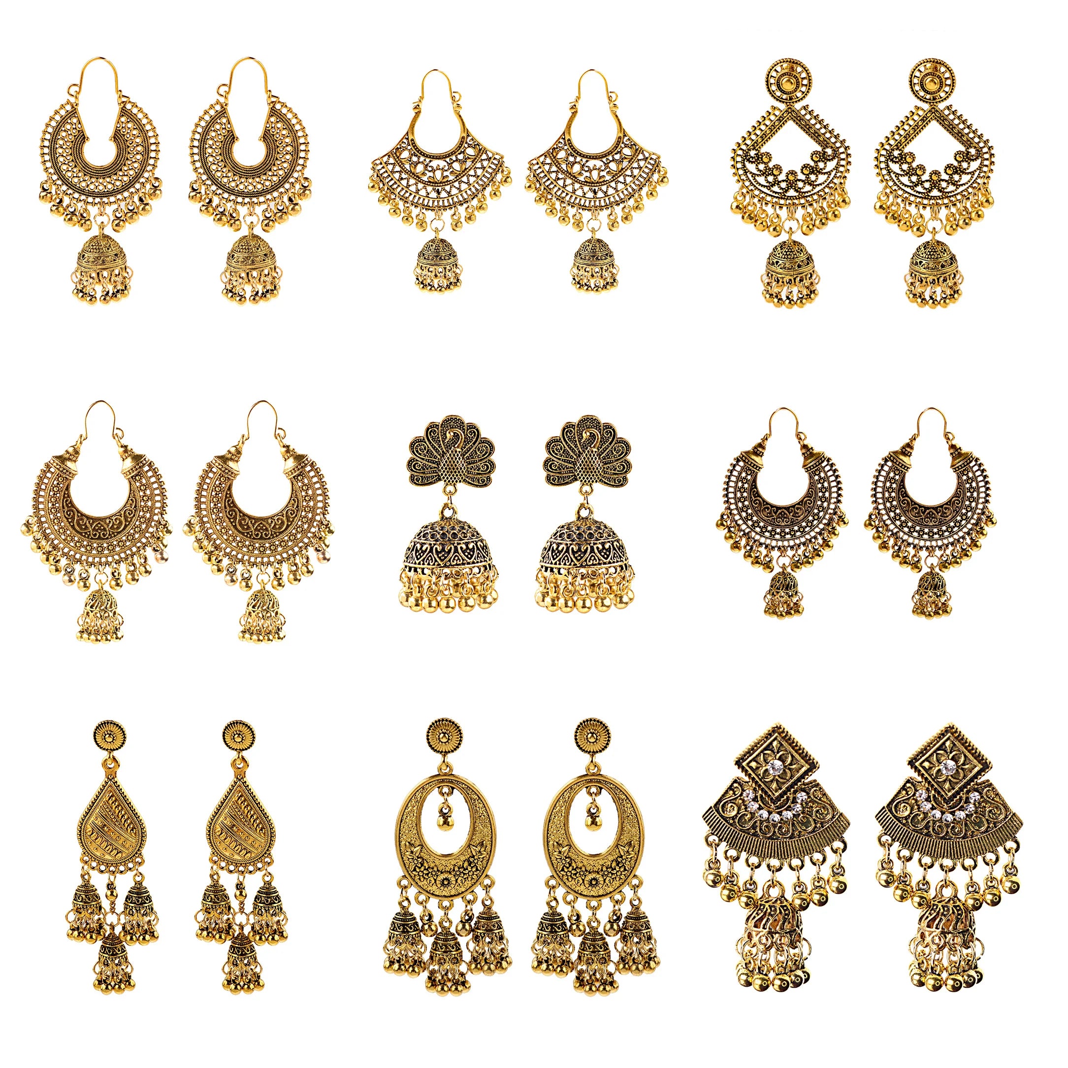 Douvei Bohemia Fashion Alloy Hoop Earrings 14K Gold Plated Hollowing Vintage Handmade Classic Ethnic Women's Jewelry Anniversary