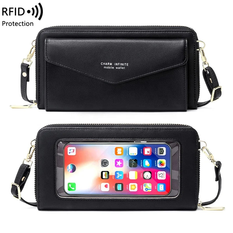 Small Women Hand Bags Touch Screen Mini Phone Bag Purses and Handbags Ladies Card Holder Leather RFID Wallet Women Crossbody Bag