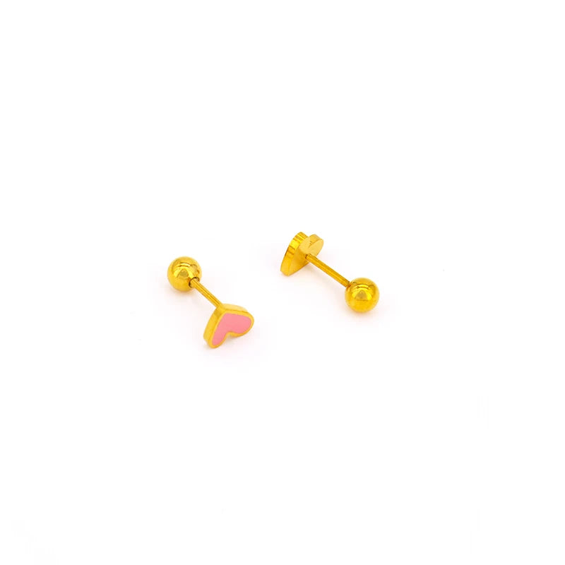 Waterproof Hypoallergenic Heart Shape Earring Gold Plated Enamel Screwback Earring Stainless Steel Jewelry Earrings for Girls