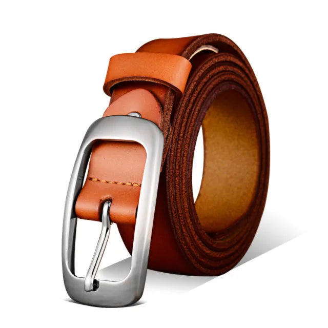 Customized Logo Personalized Vintage Women's Genuine Leather Steel Buckle Belts Fashion Retro 2.8cm Width 105-125cm Length