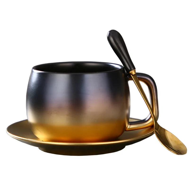 Ceramic Colored Glaze Luxury Gold Rim Handle Porcelain Espresso Cappuccino Turkish Coffee Tea Cup Set With Gift Box