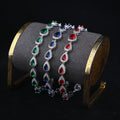Luxury Water-drop Tennis Bracelet Jewelry for Lady Platinum Plated Royal Blue Emerald Zircon Stone Charm Tennis Bracelet Women