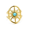 Round Turquoise Stainless Steel Jewelry 18k Pvd Plated Gold Rings for Women