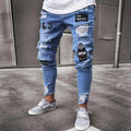New Italy Style Men's Jeans Distressed Destroyed Badge Pants Art Patches Skinny Biker White Jeans Slim Trousers