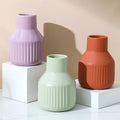Modern Mini Macaron Pure Color Vertical Pattern Lovely Ceramic Vase Home Desktop Flower Pot