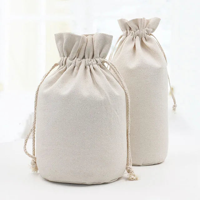 Wholesale Organic Round Bottom Cotton Linen Candle Cup Packing Bags Logo Printed Reusable Muslin Drawstring Gift Candle Pouch