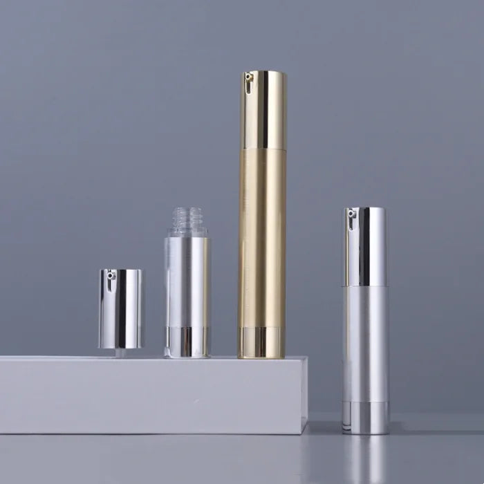 Stock Golden Silver Lotion Serum Pump Container Airless Bottle 10ml 15ml 20ml Empty Face Care Plastic Cosmetic Packaging