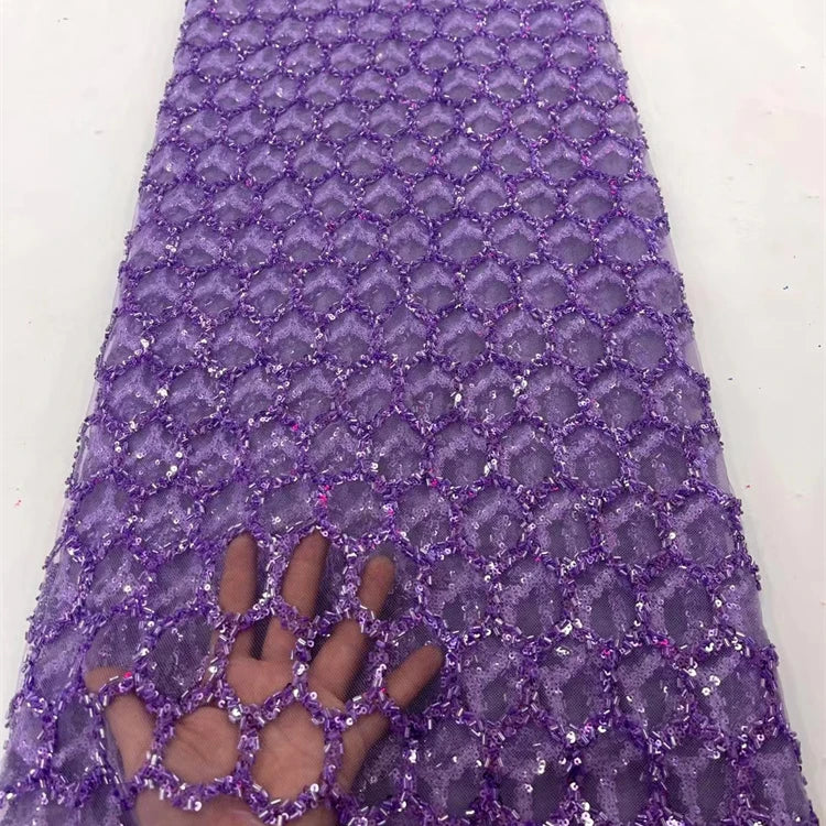 Purple Bridal Lace Fabric With Sequins Embroidery Beaded Lace Fabric Net Tulle Wedding Fabrics for Women