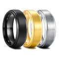 OAHLAN 8mm Tungsten Wedding Bands for Men Women Black/Silver/Gold Brushed Classic/Everlasting Style with Gold Plating