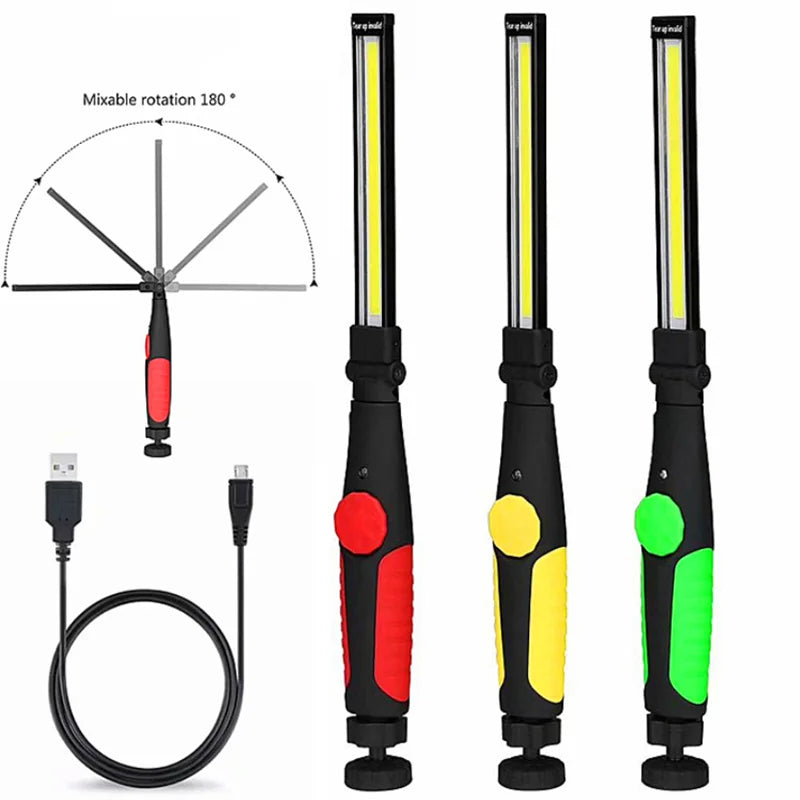 Portable COB Work Lamps Magnetic Base Dimmable LED Rechargeable Road Workshops Flashlight Car Repair Bright Light DC Office Use