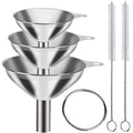Metal Stainless Steel Funnel 6Pcs Mini Funnels for Kitchen Filling Bottles Flask Cooking Large Small Funnel Set of 3 with Brush