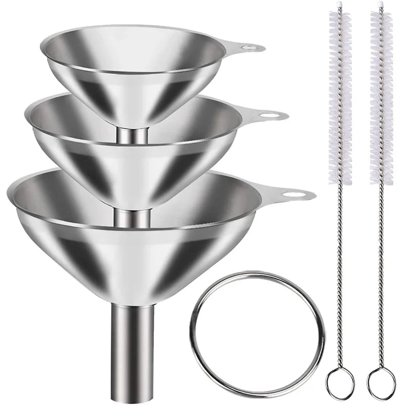Metal Stainless Steel Funnel 6Pcs Mini Funnels for Kitchen Filling Bottles Flask Cooking Large Small Funnel Set of 3 with Brush