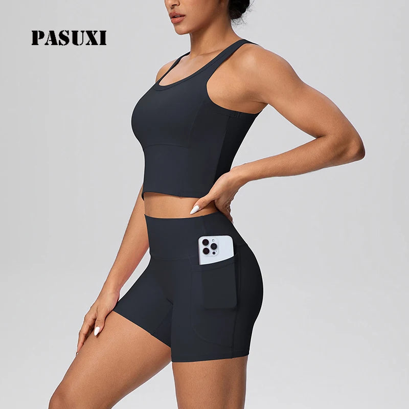 PASUXI 2 Piece Yoga Set for Women Seamless High Waist Workout Shorts Gym Clothes Breathable Running Athletic Sport Suit MegaBDM