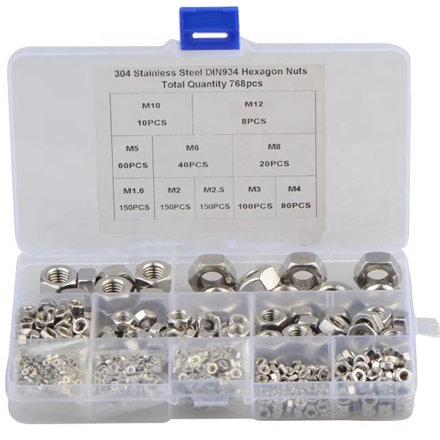 768PCS M1.6 - M12 Stainless Steel 304 DIN934 Hexagon Nut Set