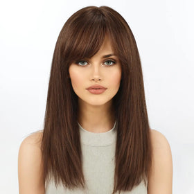 100% Natural Black Brazilian Straight Remy Human Hair Wigs with Glueless Natural Bangs for Women-MOQ 1 Piece
