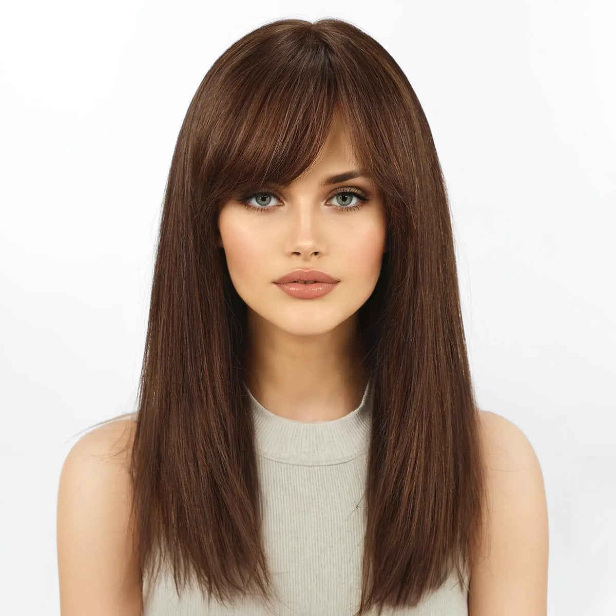 100% Natural Black Brazilian Straight Remy Human Hair Wigs with Glueless Natural Bangs for Women-MOQ 1 Piece MegaBDM