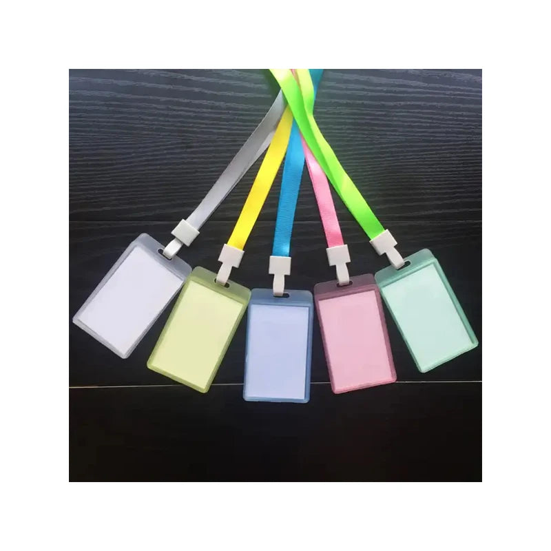 Customized Vertical Frosted Translucent Hard Plastic PP Slim ID Badge Certificate Card Holder Set with Same Color Strap Lanyard