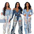 New Style Pocket Jeans Solid Color Distressed Jeans Fashionable Casual Jeans Pants for Women