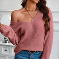 Cozy Women's V-Neck Batwing Sleeve Sweatshirt with Solid Button Back Popular Knitted Casual Sweater for Autumn Season