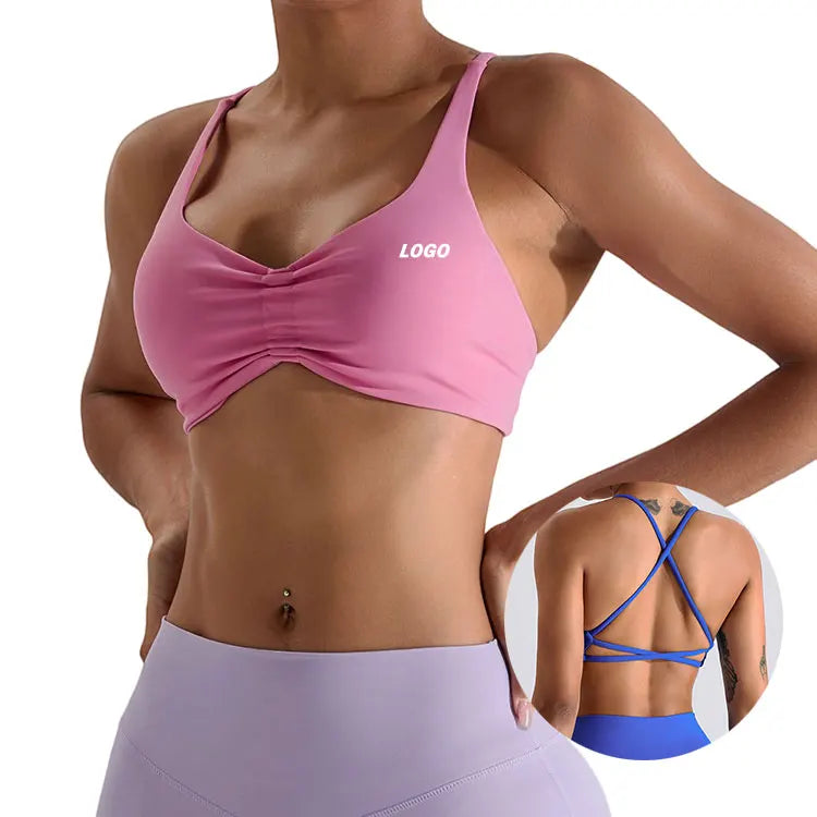 Custom Solid Nude Colorful Sexy Crossback Push up Sports Bra Quick Drying Breathable High Elastic Tennis Yoga Bra for Women
