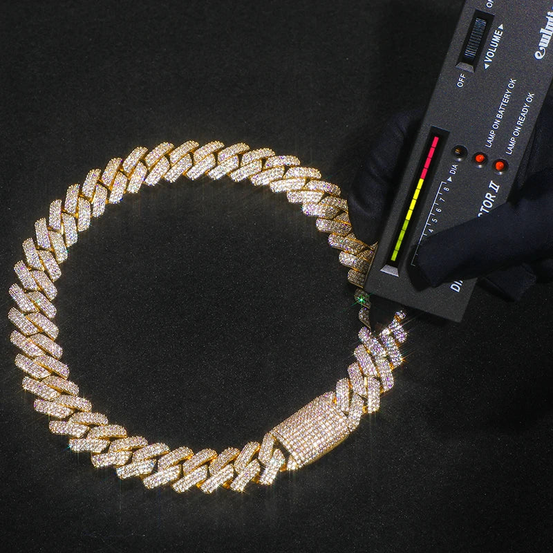 Drop Shipping Fine Jewelry Hip Hop Men 20mm Gold Plated Iced Out VVS Moissanite Diamond Cuban Link Chain Necklace