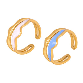 New Arrival Minimalist Jewelry 18k Gold Plated Stainless Steel Mountain Shape Enamel Open Adjustable Rings for Women
