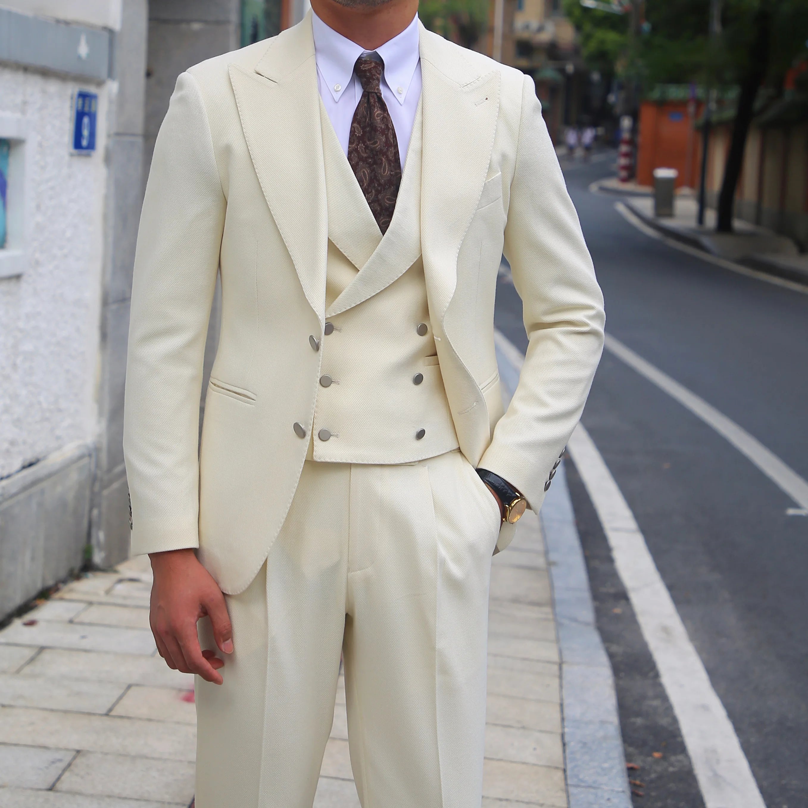 Custom High-end Slim White Coat Pant Men Suit for Classic Wedding Suits White 3 Pcs