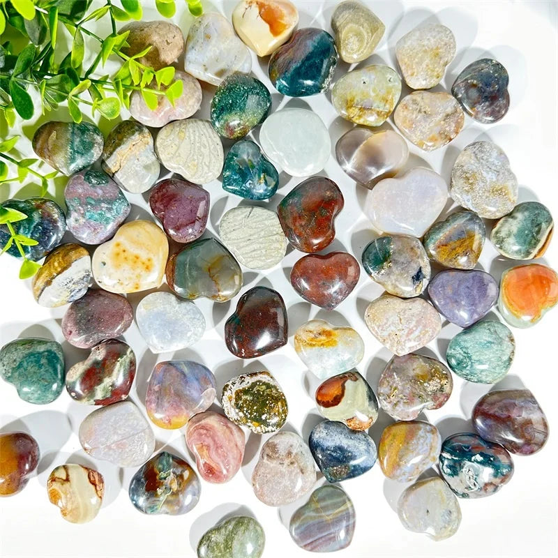 Wholesale Natural Gemstone Hand Carved Folk Crystal Crafts Healing Stone Ocean jasper Crystal Heart