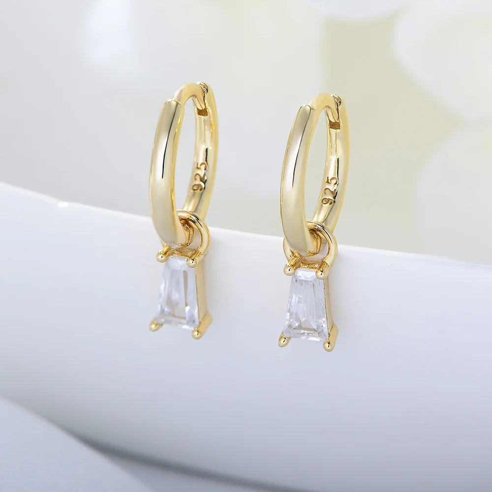 Custom Wholesale 925 Sterling Silver Simple Fashion Geometric Rectangular Zircon INS Jewelry Earrings