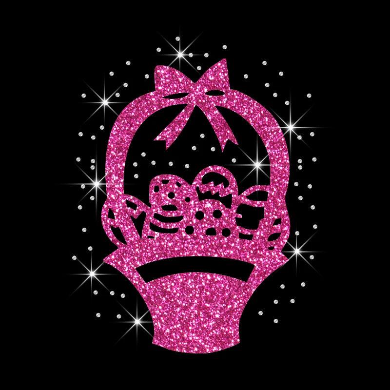 Wholesale Glitter Easter Basket Packaging Easter Eggs Rhinestone Heat Transfers