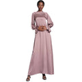 Pure Color Matt Satin Simple Long Style Sleeve Link Shoulder Flare Sleeve Rhinestone Decoration Abaya Dress Islamic Eid Dubai
