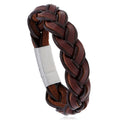 New Vintage Design Brown Real Leather Cuff Bracelet for Men Hand Woven Stainless Steel Magnetic Clasp Vintage Jewelry Fashion